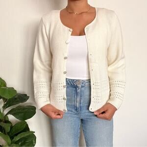 Knitty Gritty Ivory Knit Cardigan Womens Small Cream Cottagecore Feminine